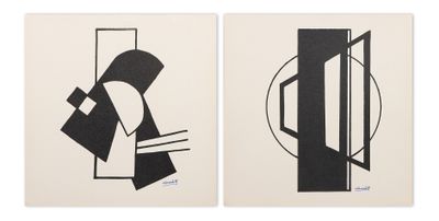 Lajos KASSAK (1887-1967) Composition Paire de linogravures e…