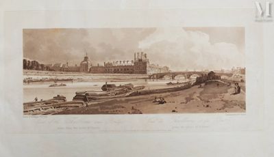 une vieille photo représentant une vue d'une ville avec un pont et une rivière