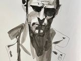 painting of a man with sunglasses and a beard in a white shirt