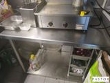 plan de travail en acier inoxydable dans une cuisine professionnelle où l'on manipule beaucoup d'aliments