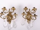 paire d'appliques anciennes en laiton et cristal