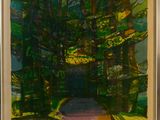 an image of a painting of a path in the woods