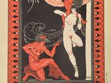 un vieux livre avec l'image d'une femme et d'un diable