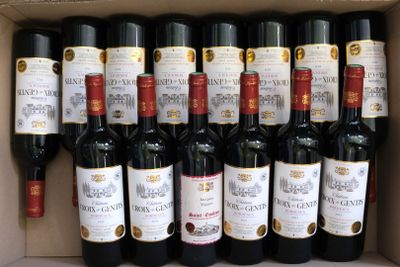 many bottles of wine in a box on the shelf