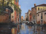 a painting of a canal in the middle of a city