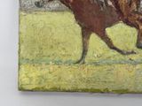 a painting of a man riding a horse in a field