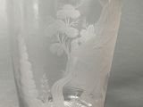 a glass cup with a picture of a bird on it