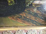 a picture of a painting of a woman sitting on a bench