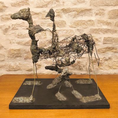 Sculpture Don Quichotte en plâtre patiné et métal, Belle réalisation n