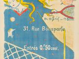 une vieille affiche annonçant un match de tennis, sur laquelle figure une femme tenant une raquette