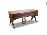 an image of a wooden table with wheels on it