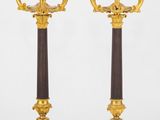 paire de chandeliers anciens en laiton et bois