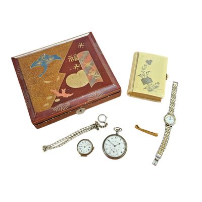 a box with a watch, a watch, a watch and a pocket watch