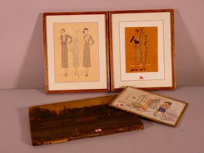 two framed pictures of a woman and a man on a table