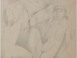 une image représentant un dessin d'un groupe de personnes assises sur un canapé