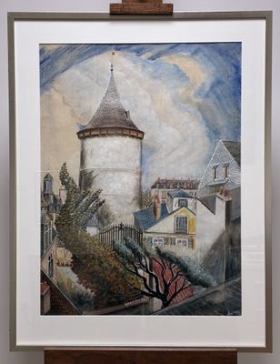 l'image d'un tableau accroché à un chevalet en bois