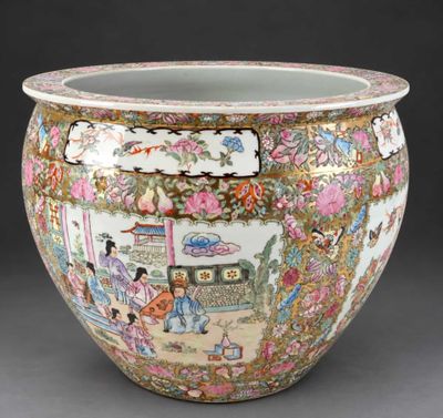 a large vase with a painting on the outside of it