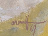 une image représentant une peinture d'une personne sur une planche de surf dans l'eau