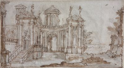 an image of a drawing of a building with a staircase
