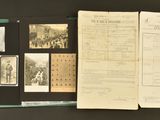 an old photo of an open book with pictures of people on it