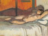 un tableau représentant un homme nu allongé sur un lit
