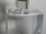 un petit vase en verre contenant une plante verte