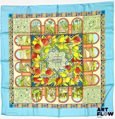 une image représentant un foulard carré orné de fruits