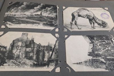 plusieurs photos en noir et blanc représentant un cheval et un château