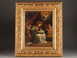 a painting of a woman holding a child in a gold frame