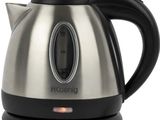 a close up of a stainless steel kettle on a white background