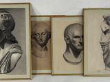 trois dessins encadrés représentant des bustes de femmes et d'un homme