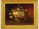 une image d'une peinture de fleurs dans un vase sur une table
