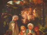 painting of a group of children sitting in a wooded area