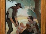 painting of a man holding a baby and a woman holding a baby