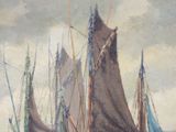 a painting of a group of sailboats in the water