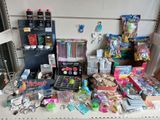 a table with many different items on it in the room