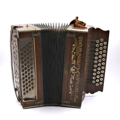an image of a close up of an old accordion on a white background