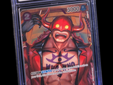 a close up of a card with a picture of a demon