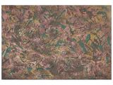 une peinture abstraite réalisée à la peinture rose et verte sur fond blanc