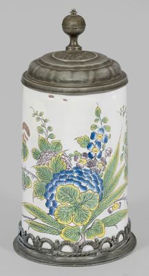 Grand panneau de bois de Fayence. Scharffeuerdekor polychrom…