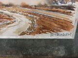 a picture of a painting of a dirt road in the snow