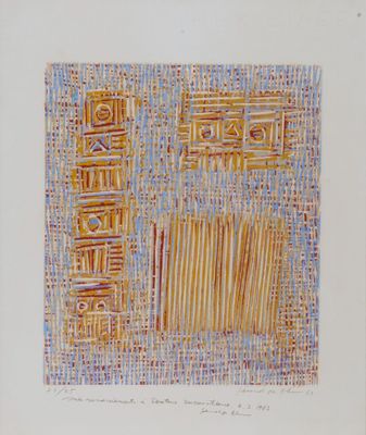 une image représentant un dessin avec un motif jaune et bleu