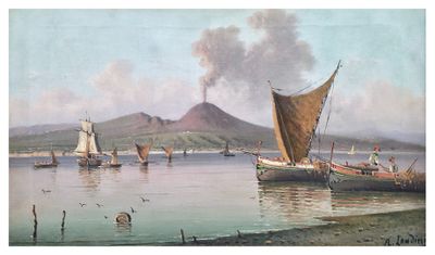ANDREA LANDINI (1847-1912) Vue du Vésuve en éruption