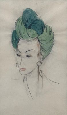 an image of a drawing of a woman with a green turban on her head