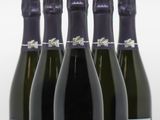 six bouteilles de vin sont alignées sur une surface blanche