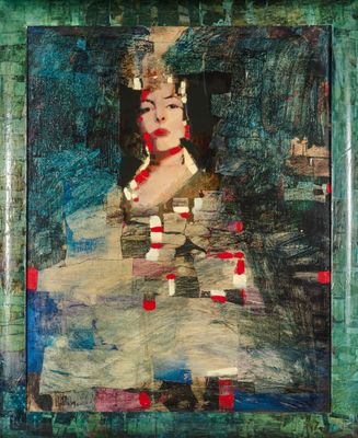 an image of a painting of a woman in a green dress