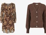 two women ' s sweaters and a cardigan dress are shown