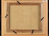 an image of a picture of a painting on a easel with a piece of paper taped to it