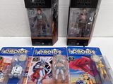 three star wars action figures are shown on a white surface