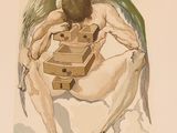 a painting of an angel sitting on top of a box